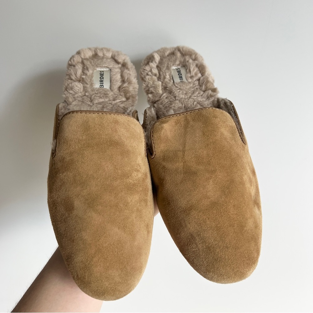 Birdies The Phoebe Mule Slipper Camel Suede Leather Cream Faux Fur Size 8 - Picture 4 of 16